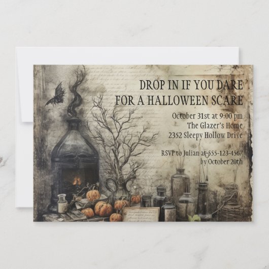 邪悪なカボチャのポーションヴィンテージハロウィーンゴシック 招待状 (正面)