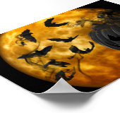 邪悪なカボチャ顔とフルムーンハロウィーンのこうもり ポスター (角)