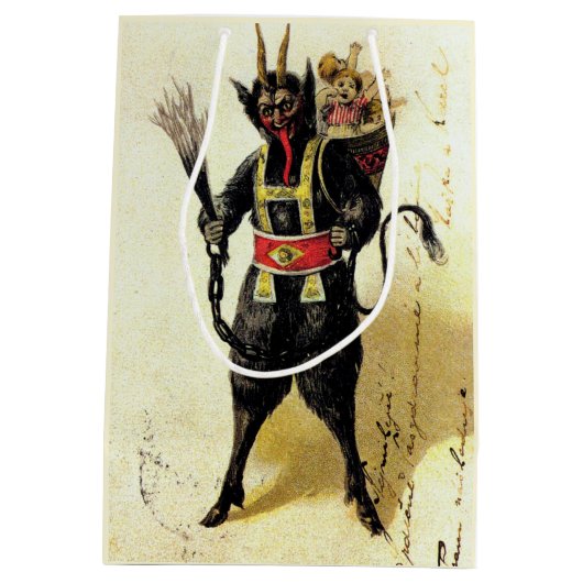 邪悪なクランパスホラーデーモンホリデークリスマスクリスマス ミディアムペーパーバッグ (裏面)