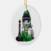 邪悪なグリーンジェニエベリーダンサー大きな目かわいい セラミックオーナメント (右)