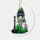 邪悪なグリーンジェニエベリーダンサー大きな目かわいい セラミックオーナメント (左)