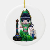 邪悪なグリーンジェニエベリーダンサー大きな目かわいい セラミックオーナメント (裏面)