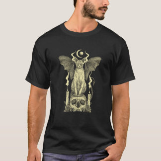 邪悪なスフィンクス 猫 コウモリ ドクロ ウィッカ ゴシック ゴス ウィッチ Tシャツ