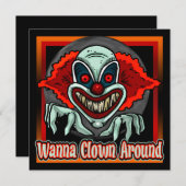 邪悪なピエロのハローウィンパーティの招待状 招待状 (正面/裏面)