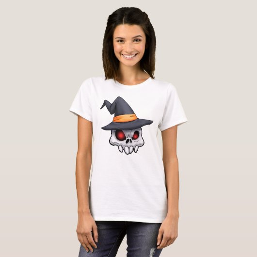 邪悪な不気味なハロウィーンスカルウィッチ Tシャツ (正面フル)