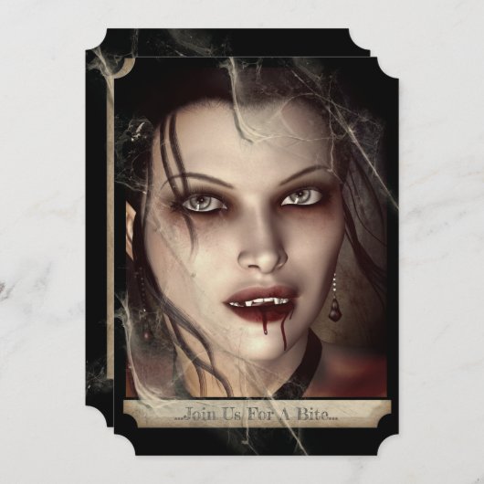 邪悪な女性ゴシック様式の吸血鬼ハロウィーン 招待状 (正面/裏面)