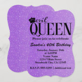 邪悪な女王 紫のグリッターが輝くゴージャスパーティー招待状 招待状 (正面/裏面)