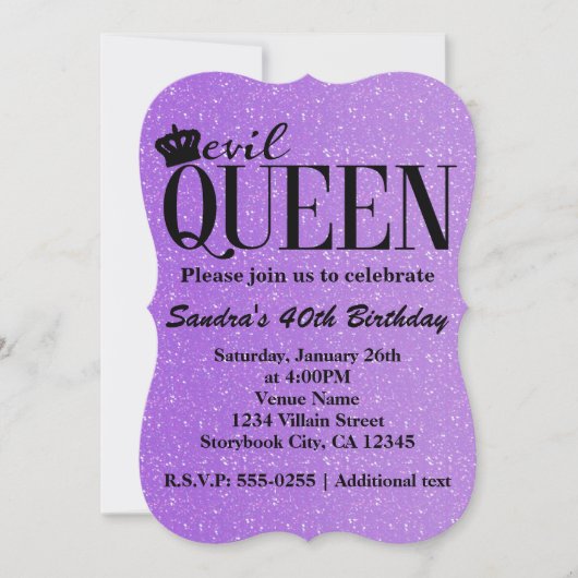 邪悪な女王 紫のグリッターが輝くゴージャスパーティー招待状 招待状 (正面)