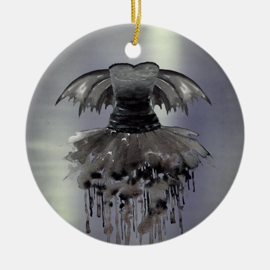 邪悪な妖精のガウン | ゴシック様式の黒いバンピーロックシェーン セラミックオーナメント (正面)