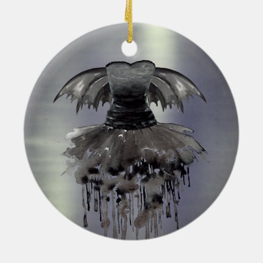 邪悪な妖精のガウン | ゴシック様式の黒いバンピーロックシェーン セラミックオーナメント (裏面)