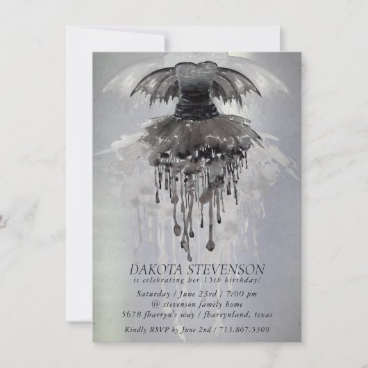 邪悪な妖精のガウン | ゴシック様式の黒いバンピーロックシェーン 招待状 (正面)