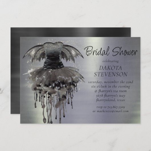 邪悪な妖精のガウン | ゴシック様式の黒いバンピーロックシェーン 招待状 (正面/裏面)