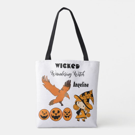 邪悪な徘徊する魔女パーソナライズされたハロウィーンかわいい トートバッグ (裏面)