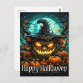 邪悪な照明ハッピーハローウィンカボチャ ポストカード (正面/裏面)
