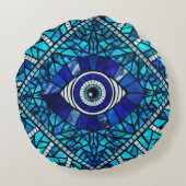 邪悪な目のアミュレットモザイクアート ラウンドクッション (裏面)