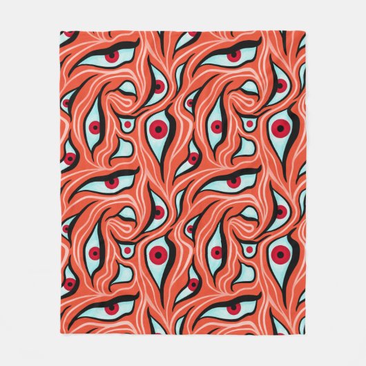 邪悪な目のパターン – 抽象芸術赤い目オンオレンジ フリースブランケット (正面)