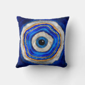 邪悪な目の水の色の瑪瑙と金ゴールド クッション (裏面)