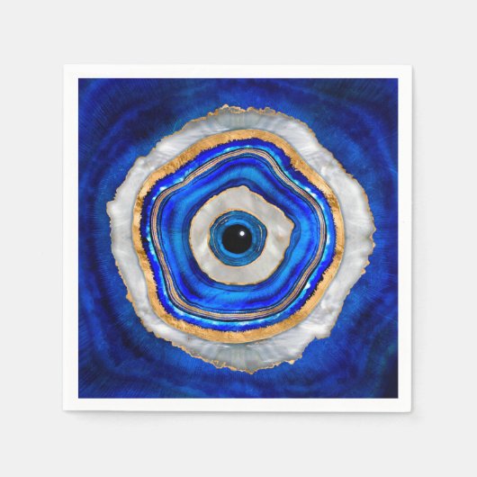 邪悪な目の水の色の瑪瑙と金ゴールド スタンダードカクテルナプキン (正面)