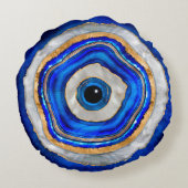 邪悪な目の水の色の瑪瑙と金ゴールド ラウンドクッション (裏面)