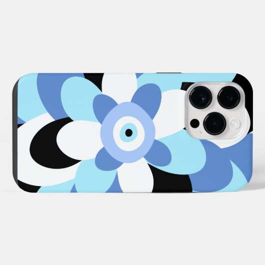 邪悪な目の花ソフトブルーのギリシャのお守り美学 iPhoneケース (裏面横)
