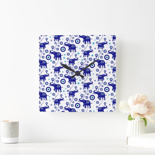 邪悪な目の象の幸運の守りパターン スクエア壁時計 (ホーム)