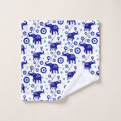 邪悪な目の象の幸運の守りパターン バスタオルセット (ウォッシュタオル)