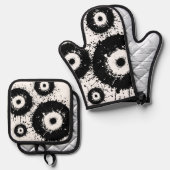 邪悪な目は白黒 鍋つかみ&鍋敷きセット (正面/裏面)