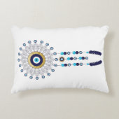 邪悪な目マンダラドリームキャッチャー入りブルーと金ゴールド アクセントクッション (正面)