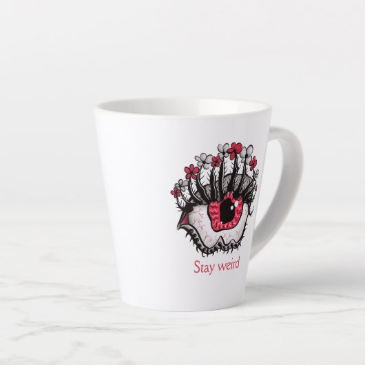 邪悪な目メルト不気味なホラーサイケデリックステイ風変わり カフェラテマグ (右アングル)