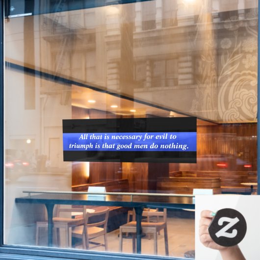 邪悪な窓にしがみつく細い青い線の勝利 ウィンドウサイン (カフェ窓)