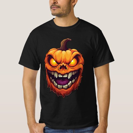 邪悪な笑顔のカボチャの頭 Tシャツ (正面)