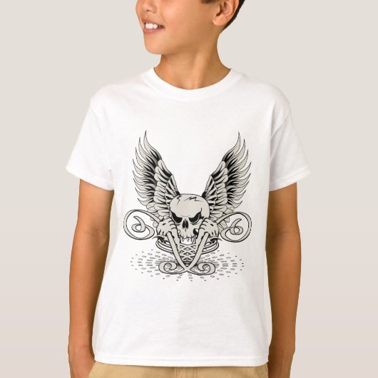 邪悪な翼のあるスカル Tシャツ (正面)