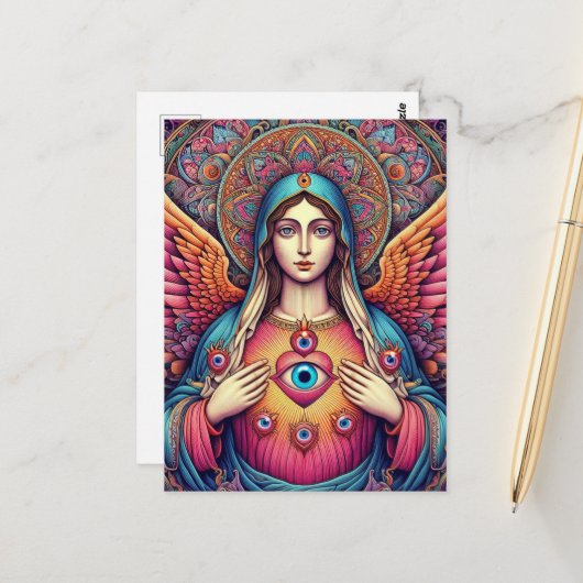 邪悪な聖なるマリアハートからの保護 ポストカード (正面/裏面インサイチュ)