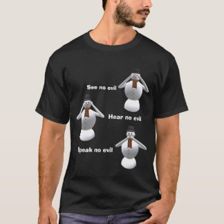 邪悪な雪だるまのクリスマスのTシャツを見ないで下さい、聞いて下さい、話して下さい Tシャツ