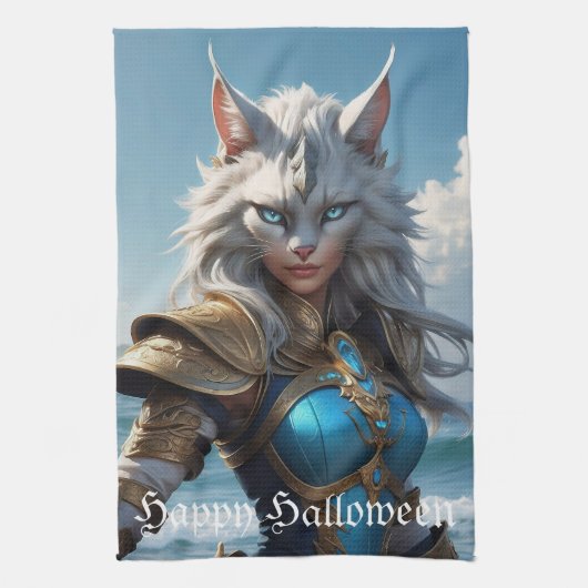 邪悪な青い目の猫 キッチンタオル (縦)