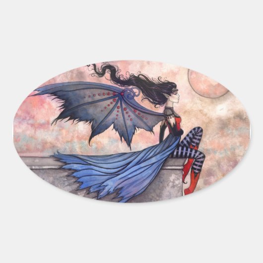 邪悪な風のゴシック様式の吸血鬼の妖精のステッカー 楕円形シール (正面)