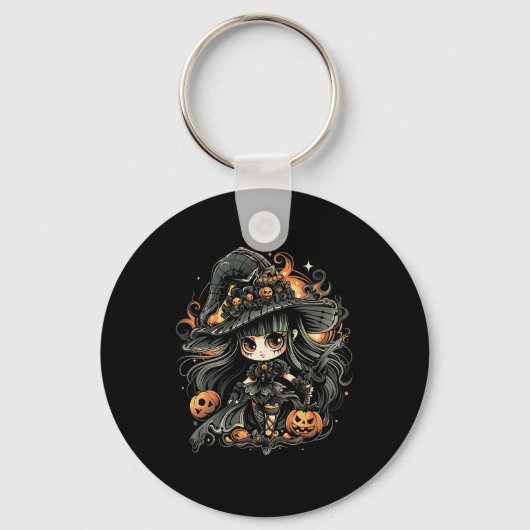 邪悪な魅惑的なハロウィーンの魔女アート キーホルダー (正面)