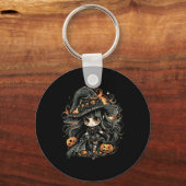 邪悪な魅惑的なハロウィーンの魔女アート キーホルダー (正面)