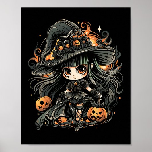 邪悪な魅惑的なハロウィーンの魔女アート ポスター (正面)