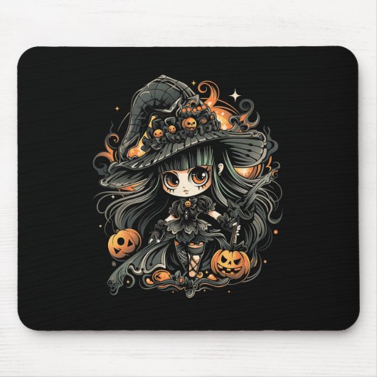邪悪な魅惑的なハロウィーンの魔女アート マウスパッド (正面)