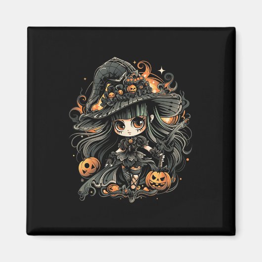 邪悪な魅惑的なハロウィーンの魔女アート マグネット (正面)