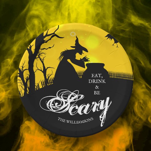 邪悪な魔女シルエットハロウィーン ペーパープレート