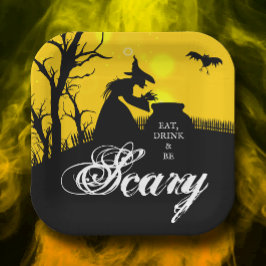 邪悪な魔女シルエットハロウィーン ペーパープレート