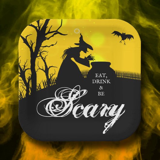 邪悪な魔女シルエットハロウィーン ペーパープレート