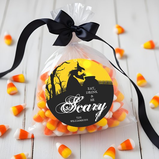 邪悪な魔女シルエットハロウィーン ラウンドシール