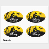 邪悪な魔女シルエットハロウィーン 楕円形シール (シート)