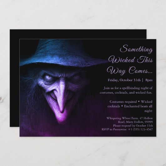 邪悪な魔女ハロウィーンの衣装パーティの招待状 招待状 (正面/裏面)
