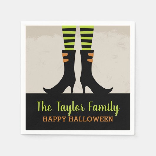 邪悪な魔女ブーツパーソナライズされたハローウィンパーティ スタンダードカクテルナプキン (正面)