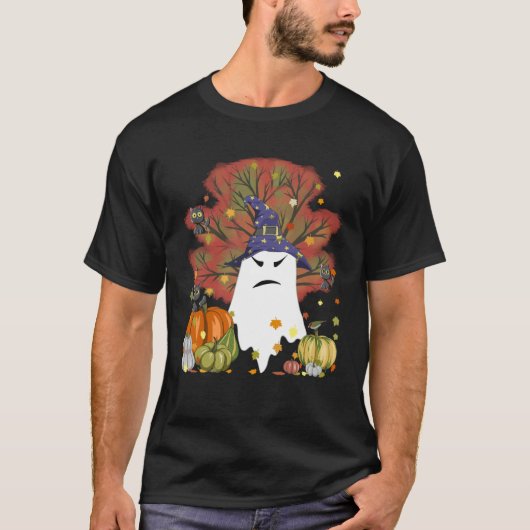 邪悪な魔女幽霊キャットハロウィーンパンプキンティー秋Th Tシャツ (正面)