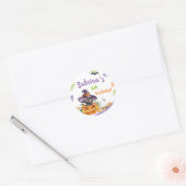 邪悪な魔女猫ハロウィーン誕生日パーティー、任意の年齢 ラウンドシール (封筒)